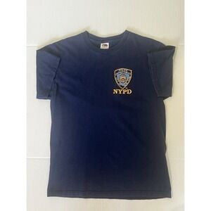 NYPD embroidered Men's Short Sleeve T-shirt Fruit Of The Loom Navy Medium